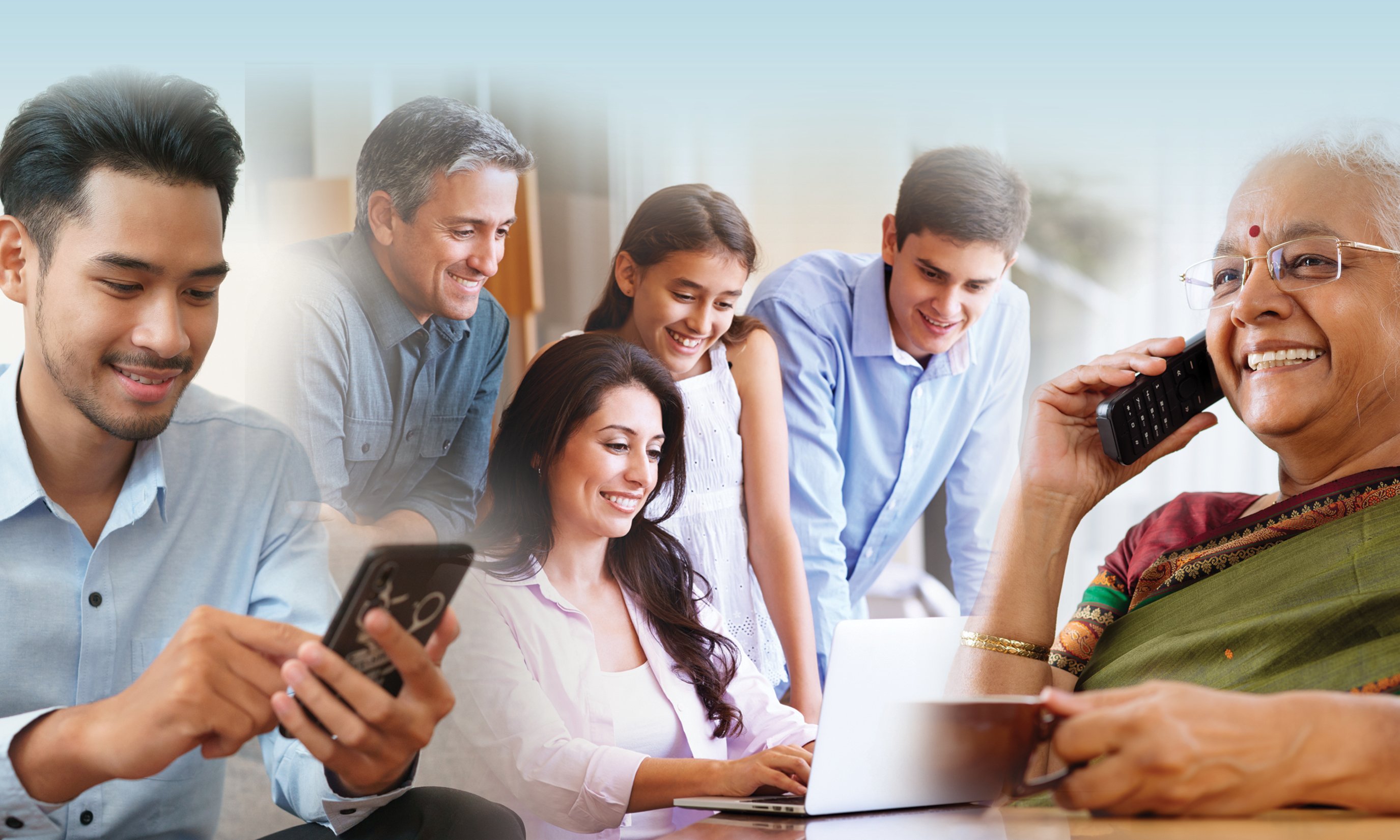 Various individuals completing their online census survey on tablets or smartphones