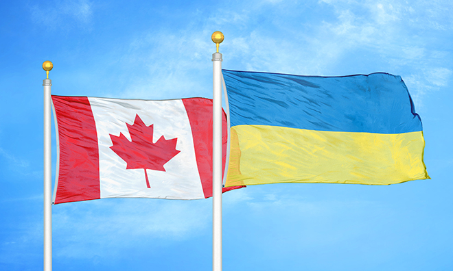 Canada and Ukraine flags togeather