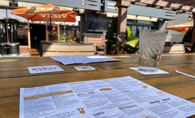 View of the menu at Average Joe's while on the patio