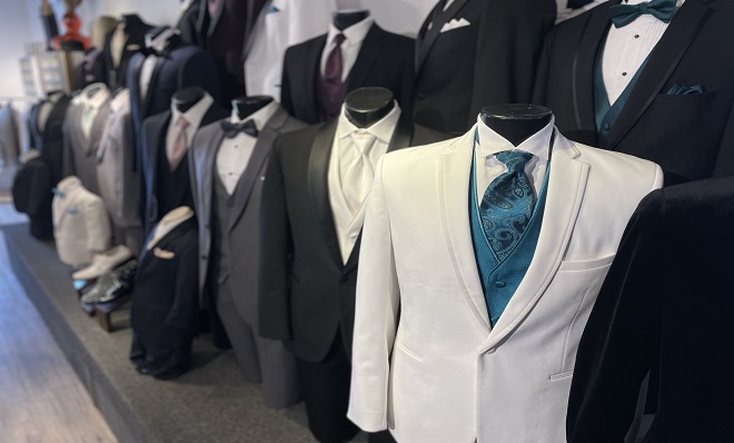 Suits on display at Derks