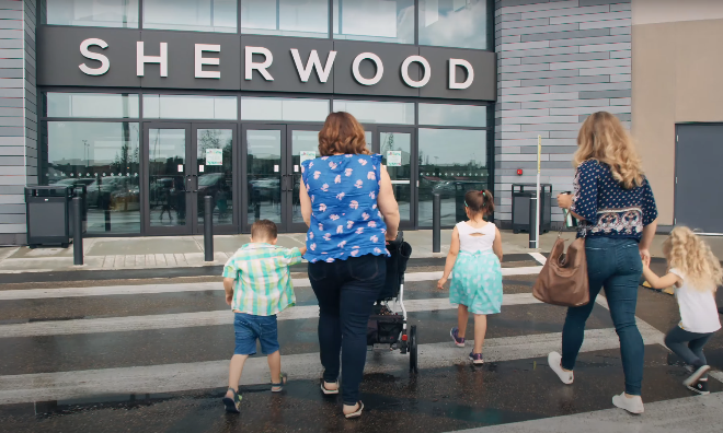 Family entering Sherwood Park Mall