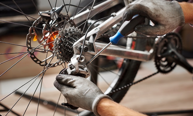 A bike getting a tune up by a technician