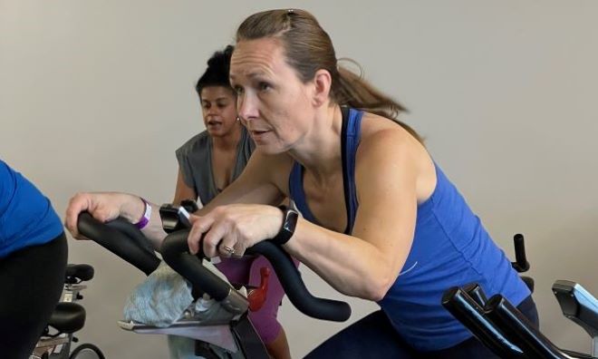 Woman in spin class