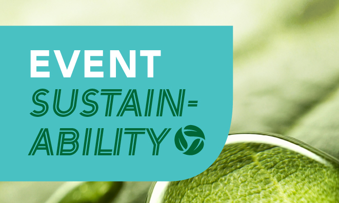 Event sustainability document cover detail with water droplet on a leaf