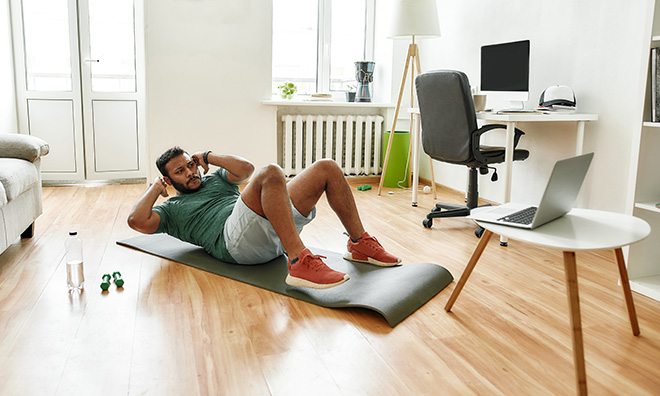 Looking at computer while exercising