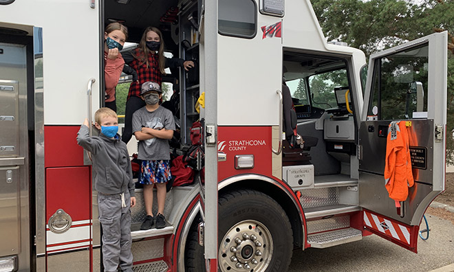 Children in a firetruck