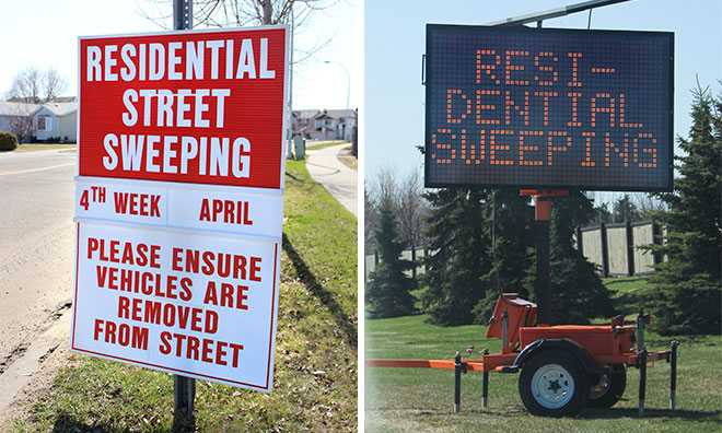 Image showing the signs around the County announcing street sweeping.