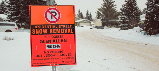 Image showing an orange residential snow clearing sign