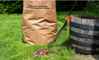 Image of yard waste in a paper bag.